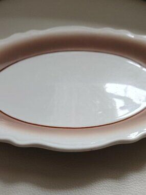 Vtg.Homer Laughlin Scalloped Plates Rare Tan/White Large (4) 11.5" X 8.5" Oval